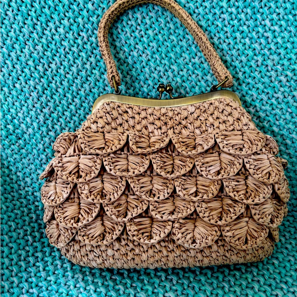 NWOT 👜 Patricia Nash Laureana Frame Satchel Scalloped Raffia Bag